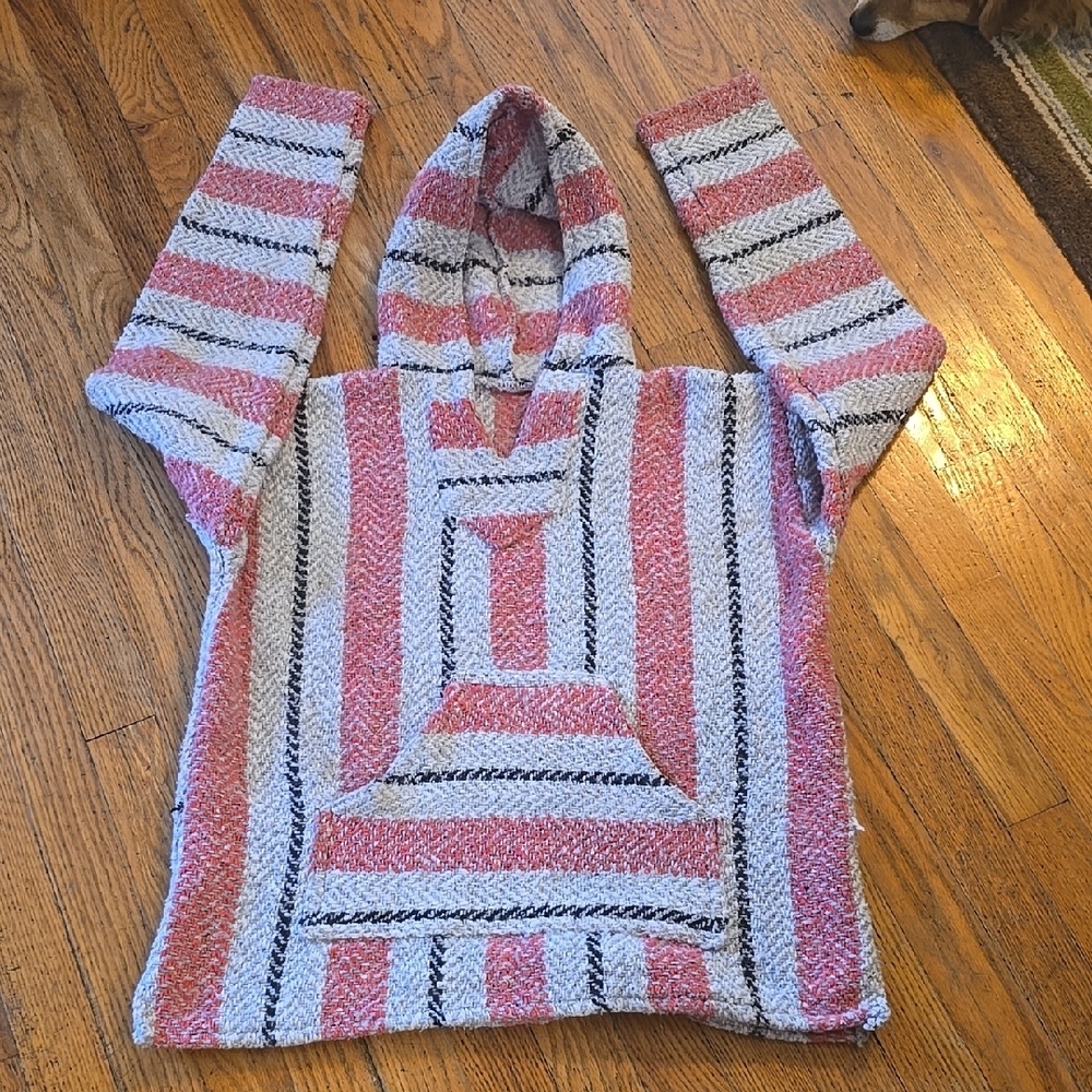 Baja Red, Black, Gray Woven Coastal Beach Hoodie - Picture 1 of 2